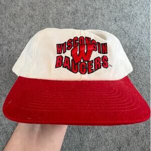 Vintage 90s Wisconsin Badgers Hat Mens OSFA White Red Apex One Strapback NCAA
